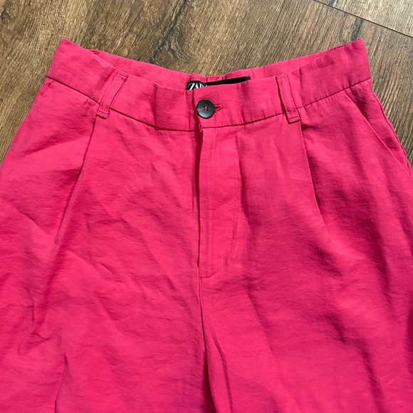 Zara hot pink high rise wide leg pleated pants - Picture 4 of 6